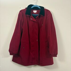 St. John's Bay Jacket women’s 1X deep red black velvet collar winter coat cl